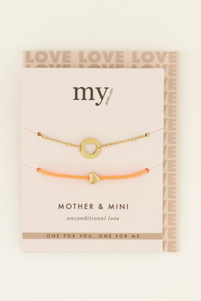 Moeder en dochter armband MINI - Goud & Oranje