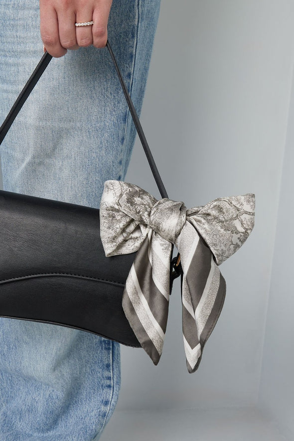 Satin Scarf - Flower Grey