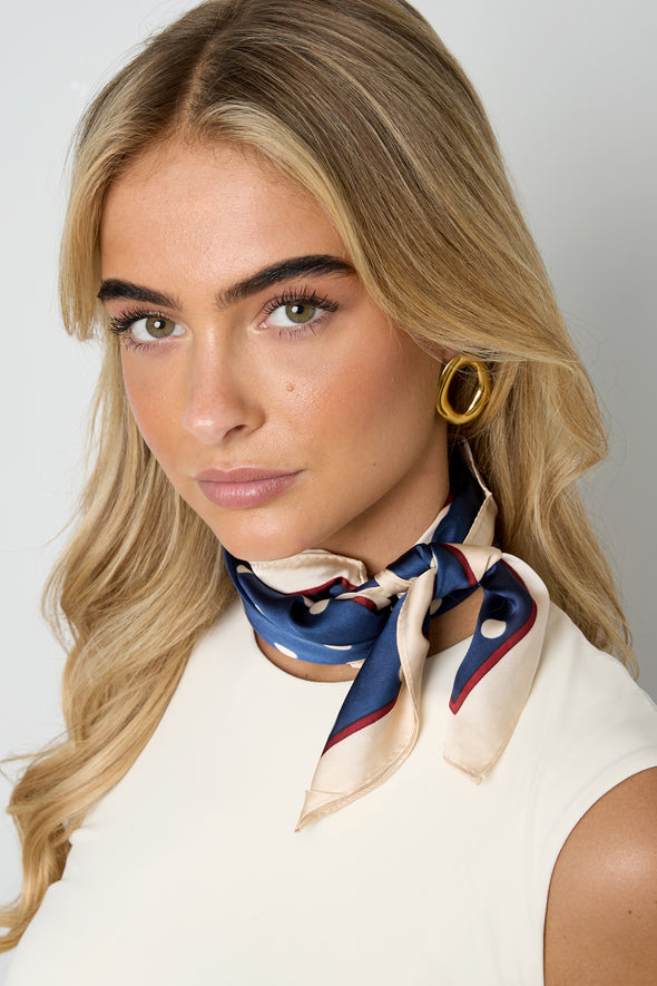Satin Scarf - Polkadots Blue Red Stripe