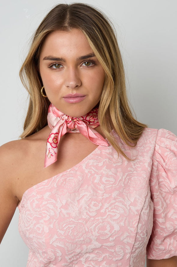 Satin Scarf - Light Pink Flowers