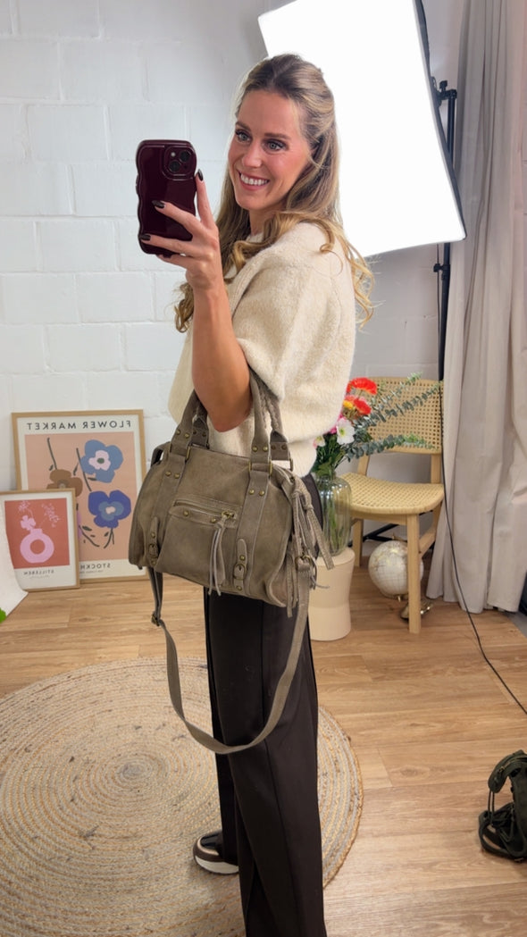 Suede Handtas - Taupe