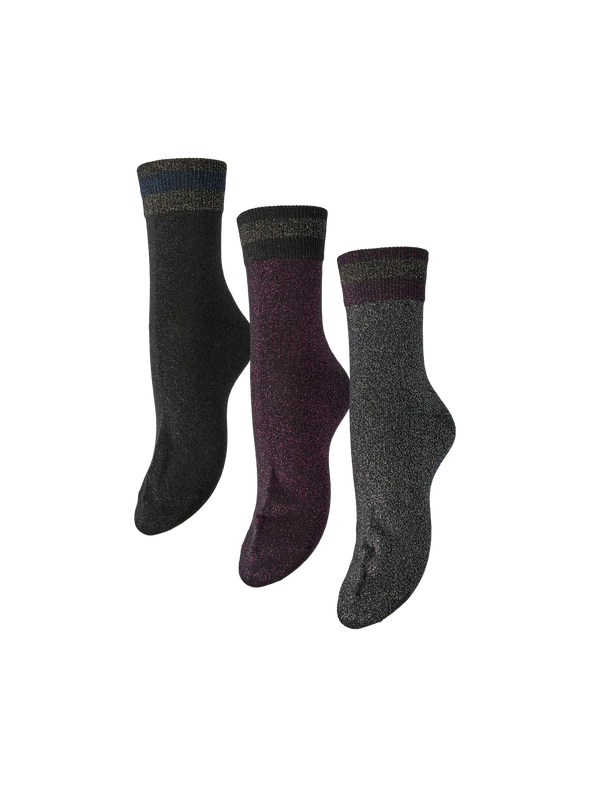 Joley 3-Pack Socks - Black Pink Glitter