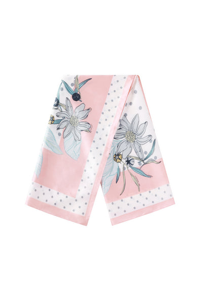 Satin Scarf - Pink Blue Flowers