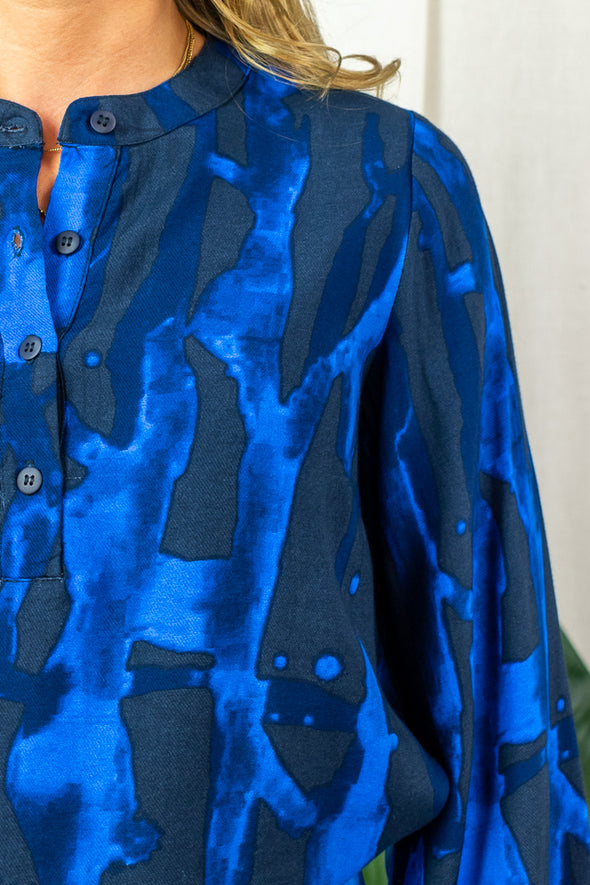 Ashley Blouse - Blue Graphic