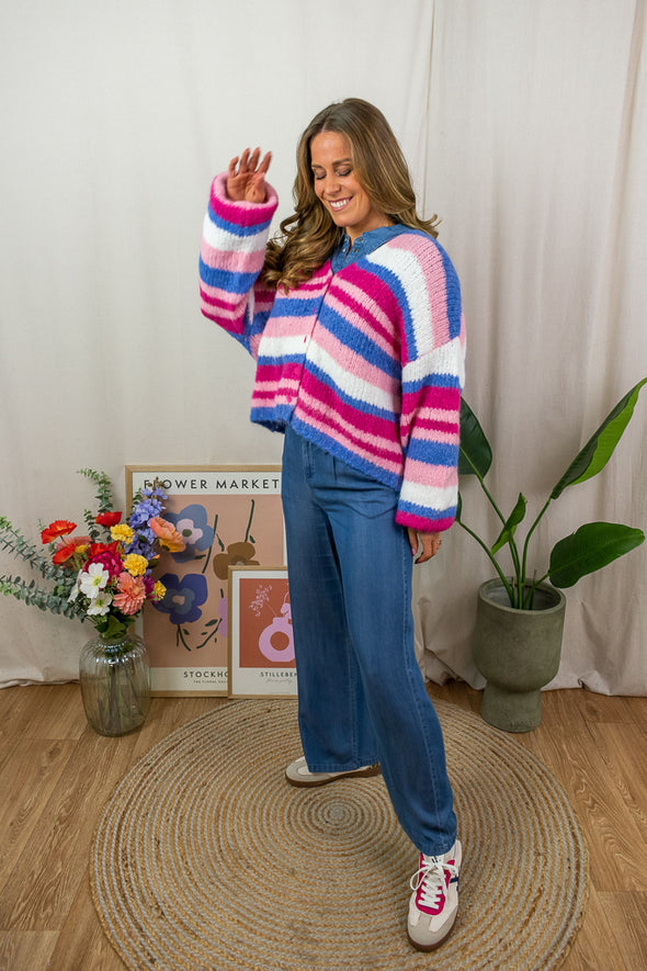 Dalva Cardigan - Pink Stripes