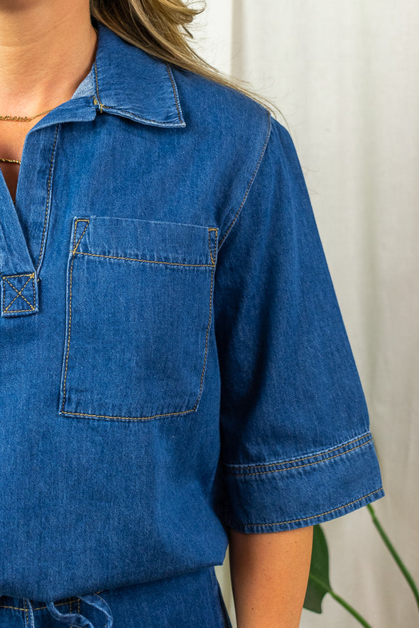 Pin Blouse - Dark Denim