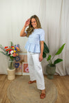 Mio Bow Blouse - Striped Blue