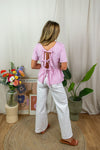 Mio Bow Blouse - Striped Pink
