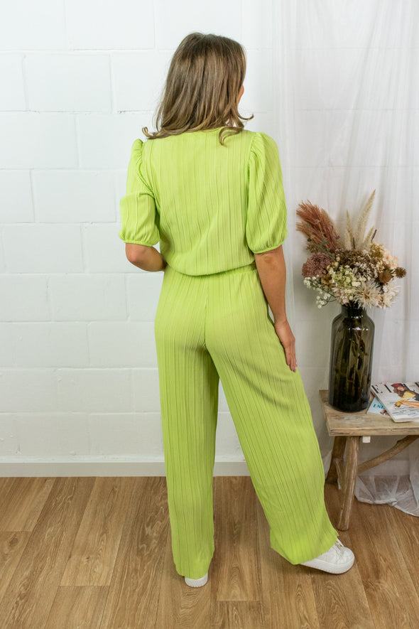 Bravo Plisse Pants - Lime Green