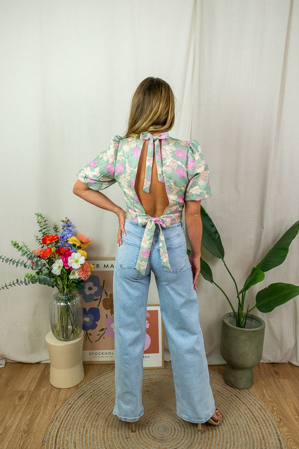Flower Top met open rug - Groen