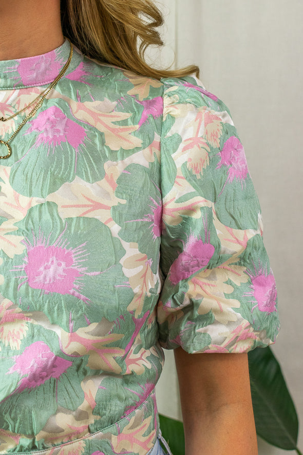 Flower Top met open rug - Groen