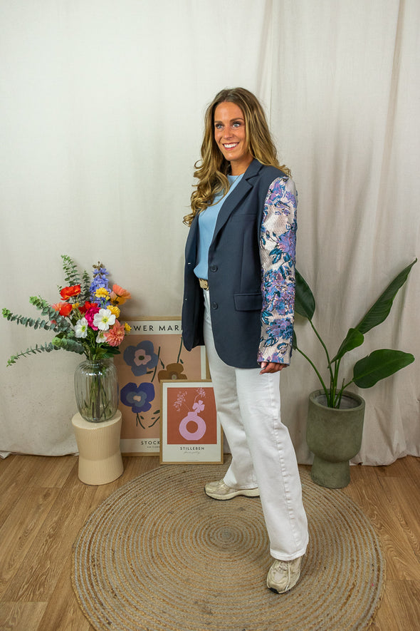 Blazer met design mouwen - Donkerblauw