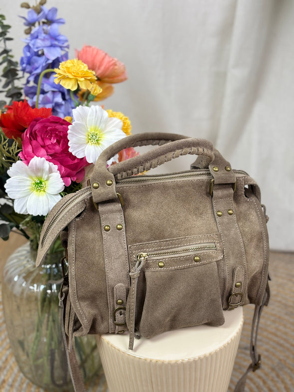 Suede Handtas - Taupe