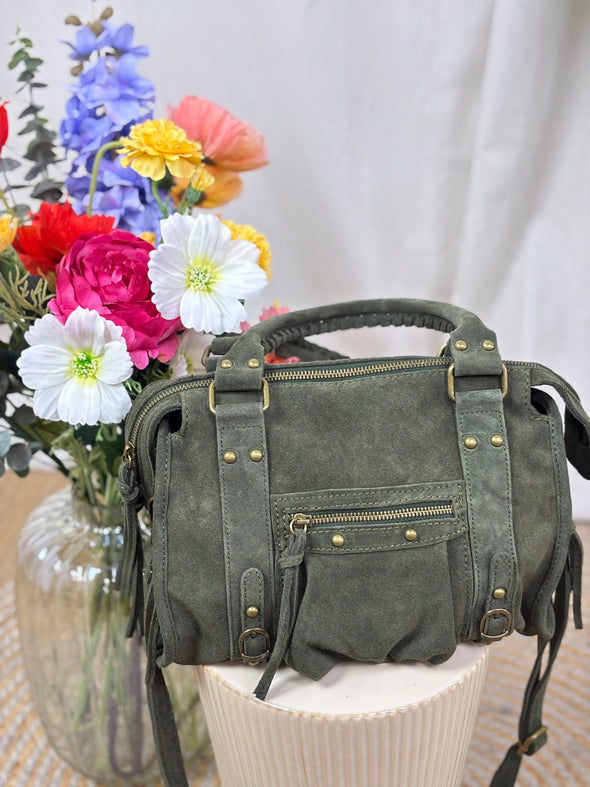 Suede Handtas - Dark Khaki
