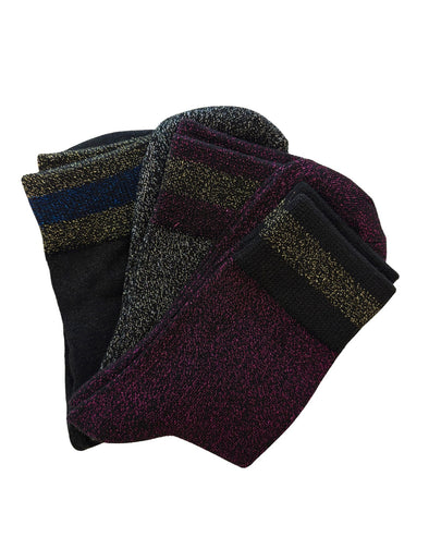 Joley 3-Pack Socks - Black Pink Glitter