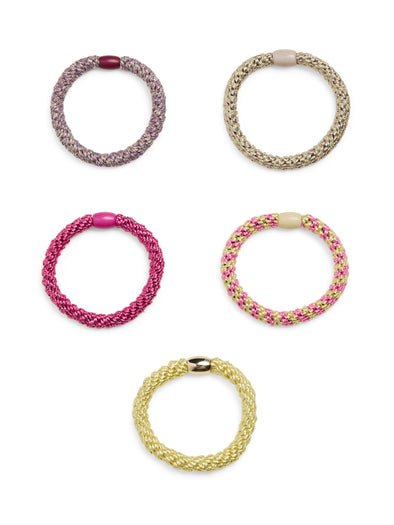 Jasmina Hair Elastic 5-Pack - Pink Gold