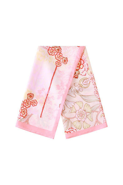 Satin Scarf - Light Pink Flowers