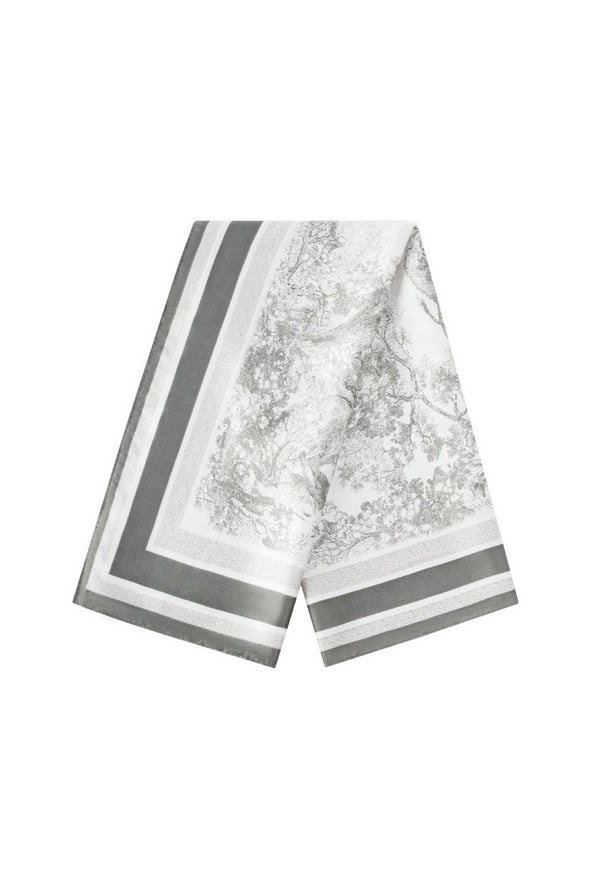 Satin Scarf - Flower Grey