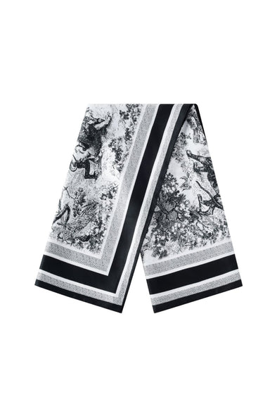 Satin Scarf - Flower Black