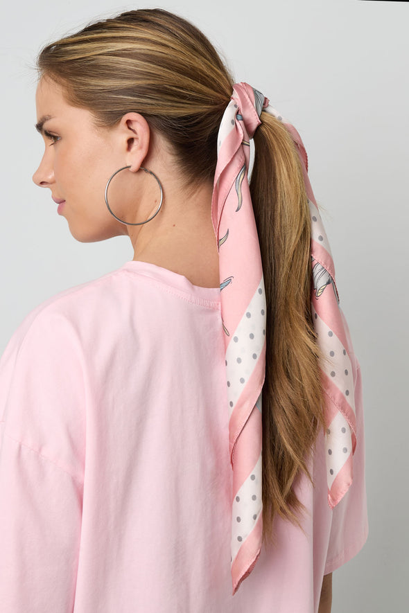 Satin Scarf - Pink Blue Flowers