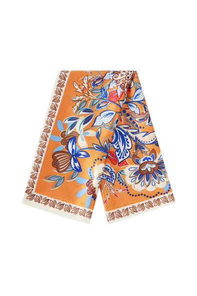 Satin Scarf - Orange Flowers