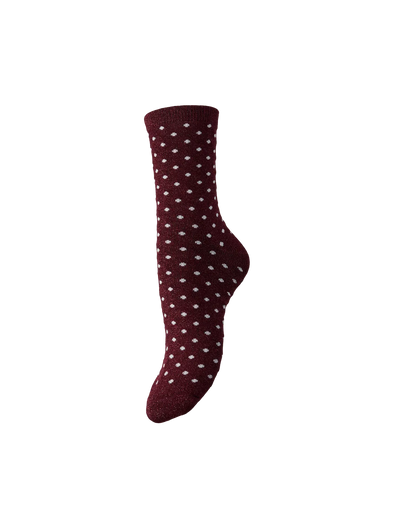 Sebby Glitter Socks - Bordeaux Dots