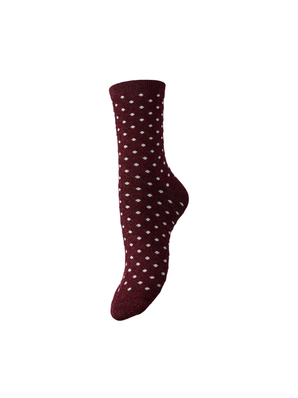 Sebby Glitter Socks - Bordeaux Dots