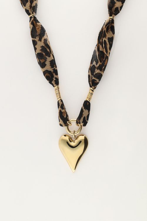Panterprint cord ketting met statement hart - Goud