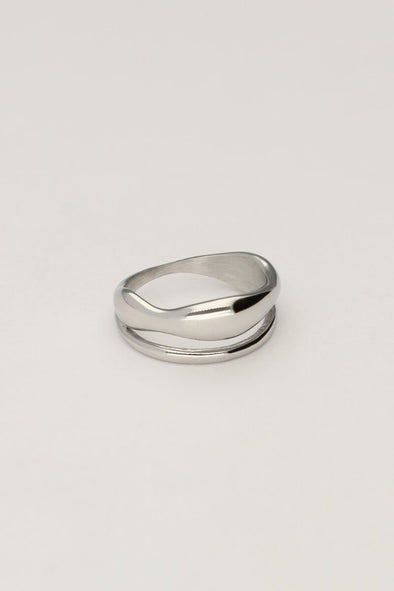 Bold dubbele ring met organische vorm - Zilver