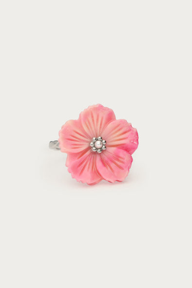 Botanical ring met Roze bloem - Zilver