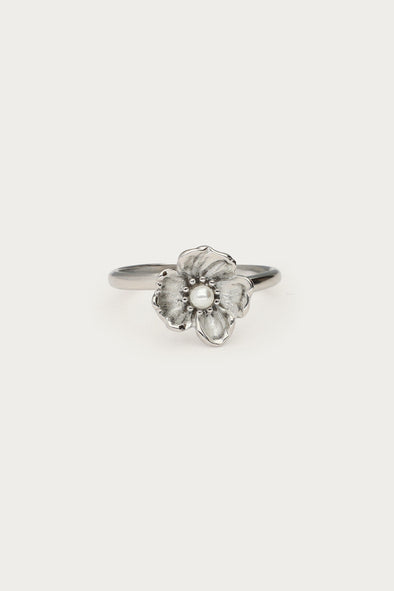 Botanical ring met Klaproos bloem - Zilver
