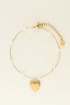 Armband met hartjes bedel en parels - Goud