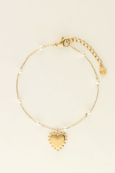 Armband met hartjes bedel en parels - Goud