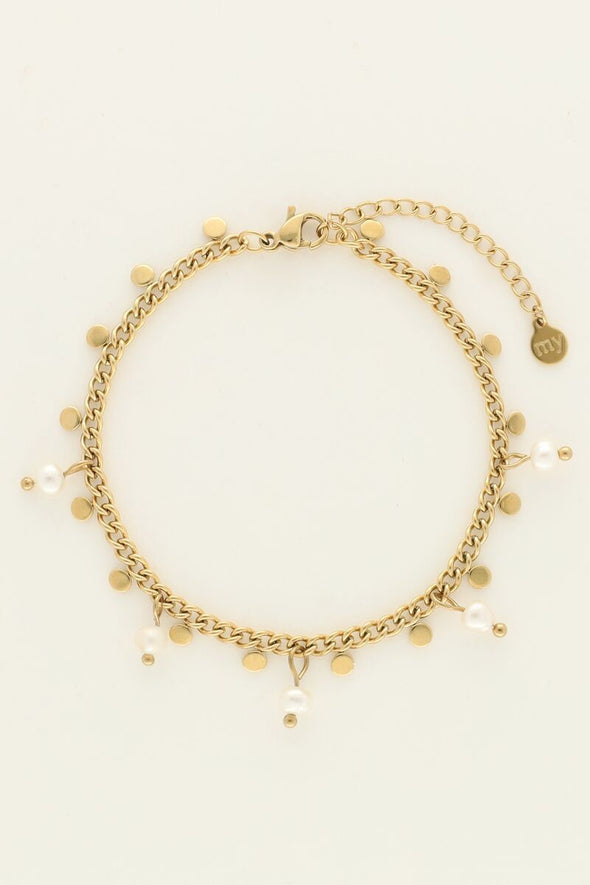 Armband met kleine munten en parels - Goud