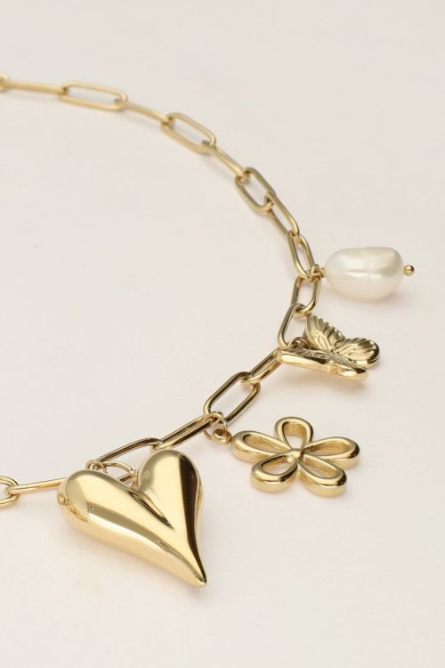 Schakelketting met multi bedels - Goud