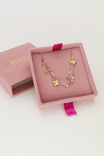 Dubbele ketting met bedels "dreams come true" - Goud
