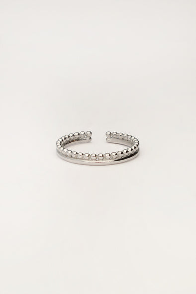 Smalle ring met bolletjes - Zilver