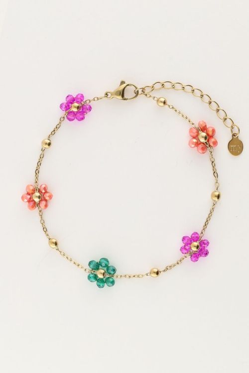 Armband met bolletjes en gekleurde bloemen - Goud