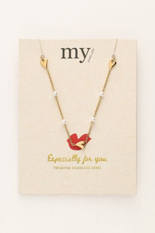 Ketting met hartjes en parels - Goud