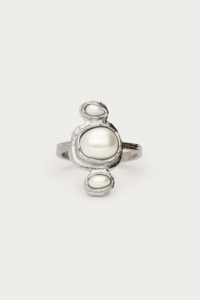 Ring zilver met Verticale stenen - white