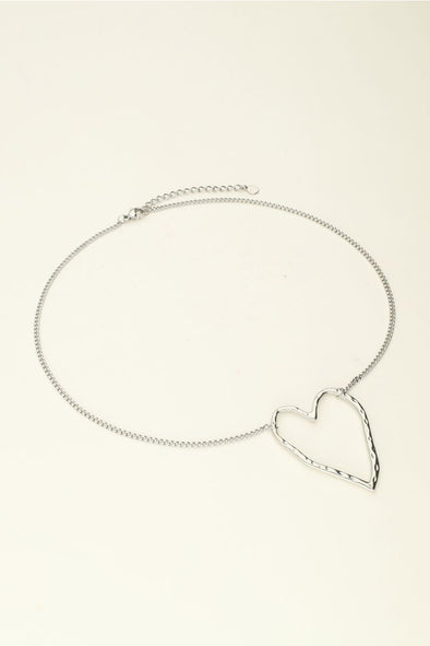 Ketting met groot open hart - Zilver