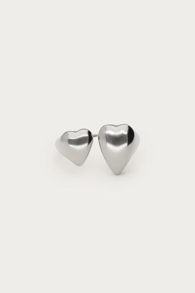 Bold ring met twee hartjes - Zilver