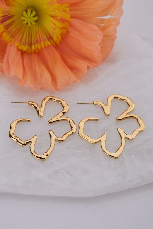 Statement bloemen oorhanger - Goud