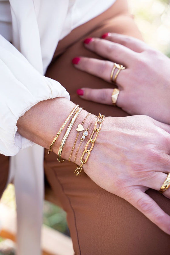 Armband dubbel strass hartje - Goud