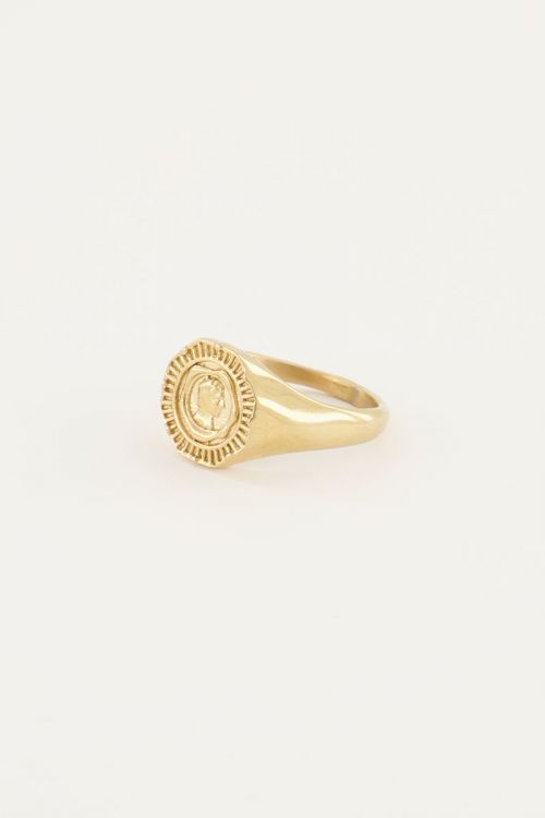 Ring vintage look zegelring - Goud